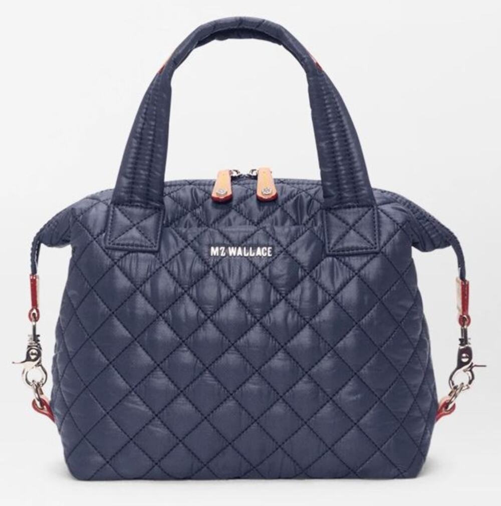 MZ Wallace Navy Small Sutton Deluxe Quilted Nylon Tote Bag $245 Missing Strap